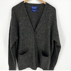 Pendleton Washable Wool Gray Tweed Knit Wool Grandpa Cardigan Sweater Size L